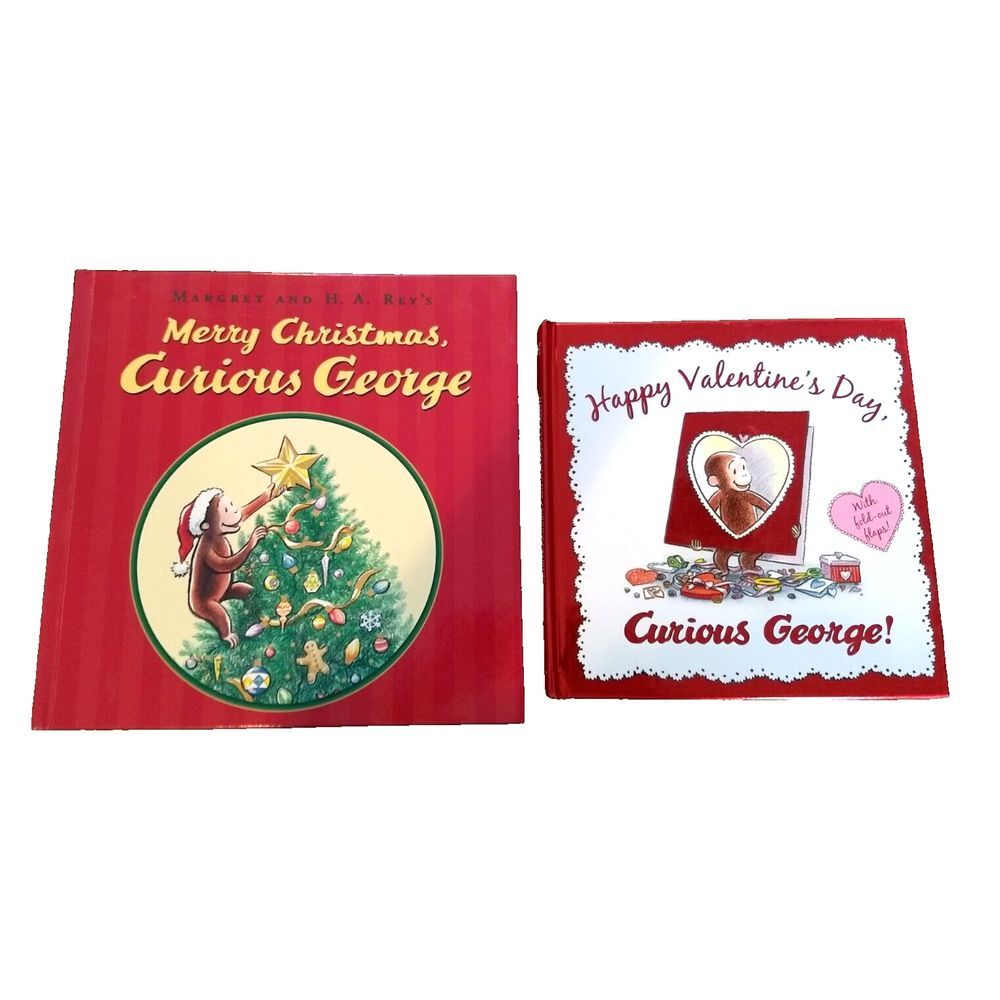 CURIOUS GEORGE HC Book Lot 2 Happy Valentine's Day & Merry Christmas Margret Rey